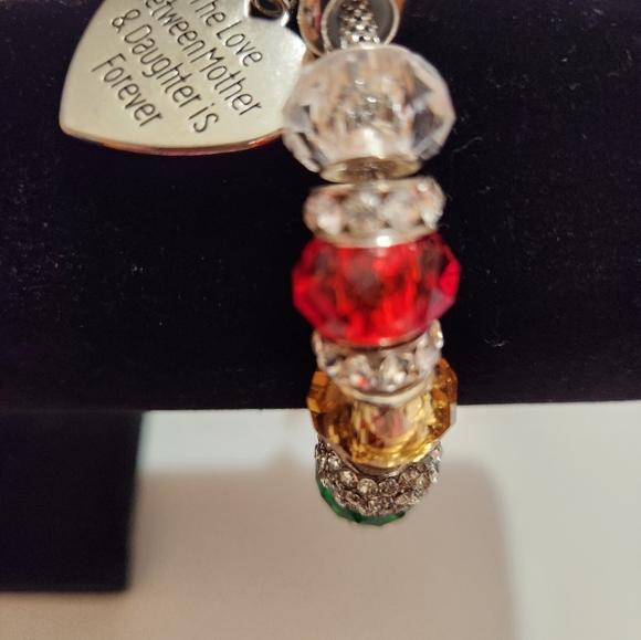 Handmade Bracelet Personalized Love Between Mother Daughter Red Green Rhinestone - Picture 5 of 8